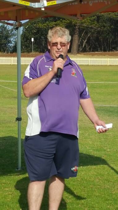 Mid North Coast Cricket Council president Gordon Cross speaking at the launch of the McDonalds Premier League at Oxley Oval, Port Macquarie.