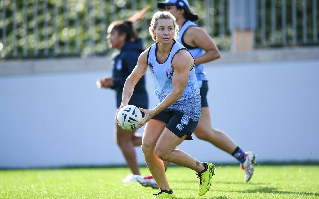 Kylie Hilder trains with the NSW State of Origin side last year. She's now joined the ranks of the clipboard carriers and will coach the Sydney Roosters at this weekend's NRL women's nines in Perth.