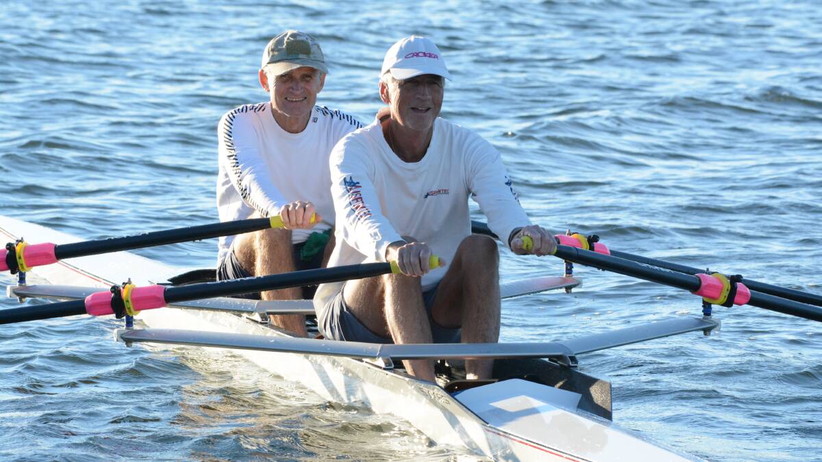 Graham Nix and Roy Halliday in training for the Australian Masters regatta to start in Perth next week.