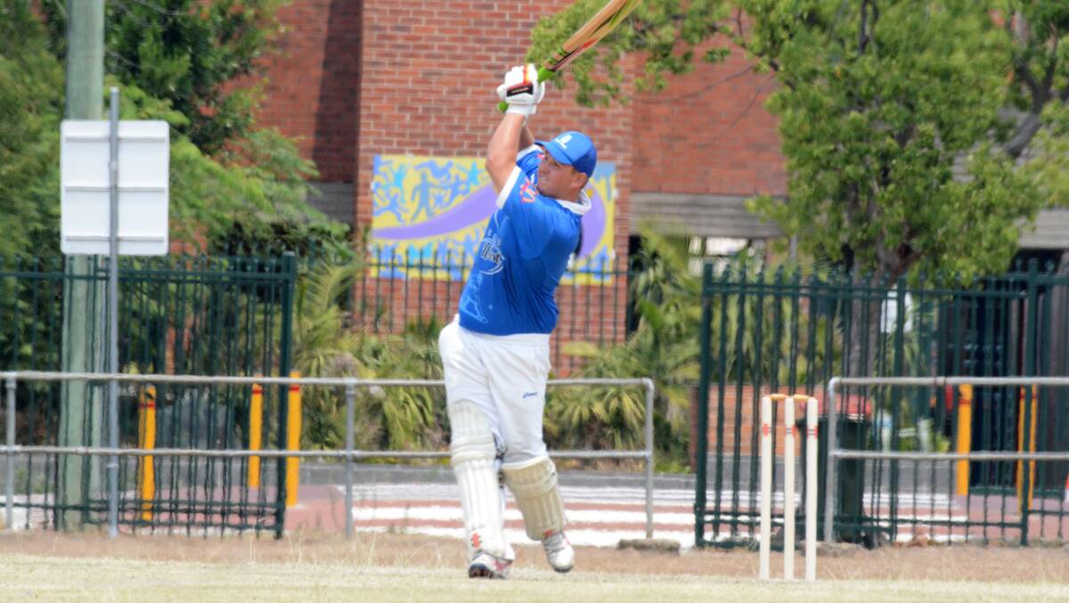 Taree West batsman Blake Polson hits out in the match against Wingham last week.
