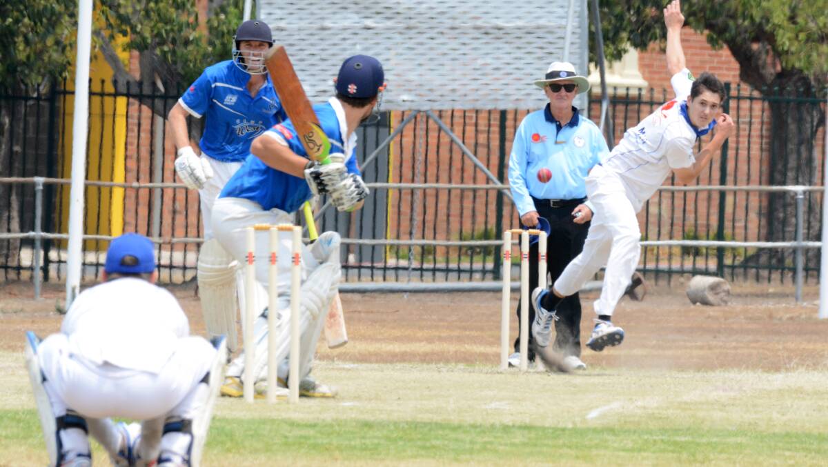 Promising seamer Josh McTaggart bowling for Wingham in the T20 clash against Taree West.
