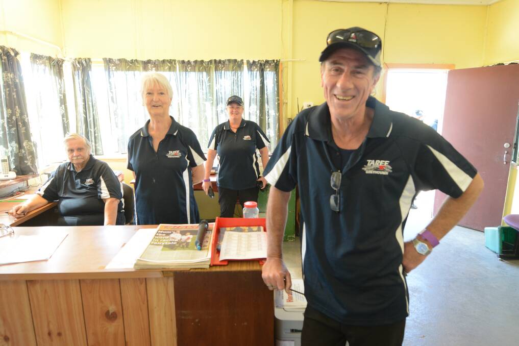Taree Greyhound Club secretary Peter Daniel (left) with club officials Marilyn Turner, Joanne Wills and president Des McGeachie.