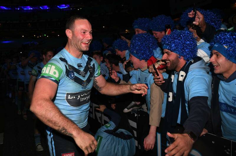 A jubilant Boyd Cordner meet supporters at the conclusion of the epic State of Origin decider on Wednesday night. Photo AAP. 