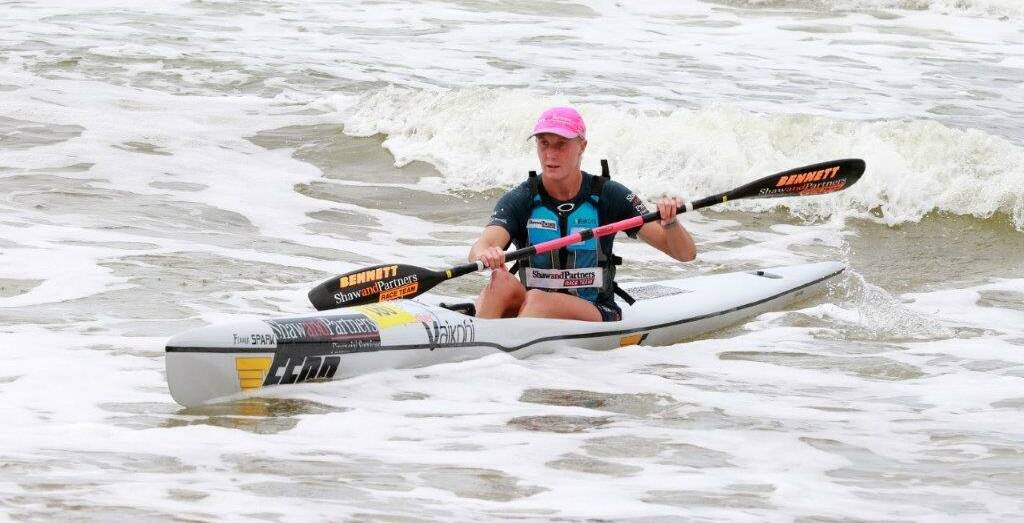 Danielle McKenzie made it three wins from three starts this year by taking out women's section in the Nine Mile ocean ski paddling race from Black Head to Forster Main.