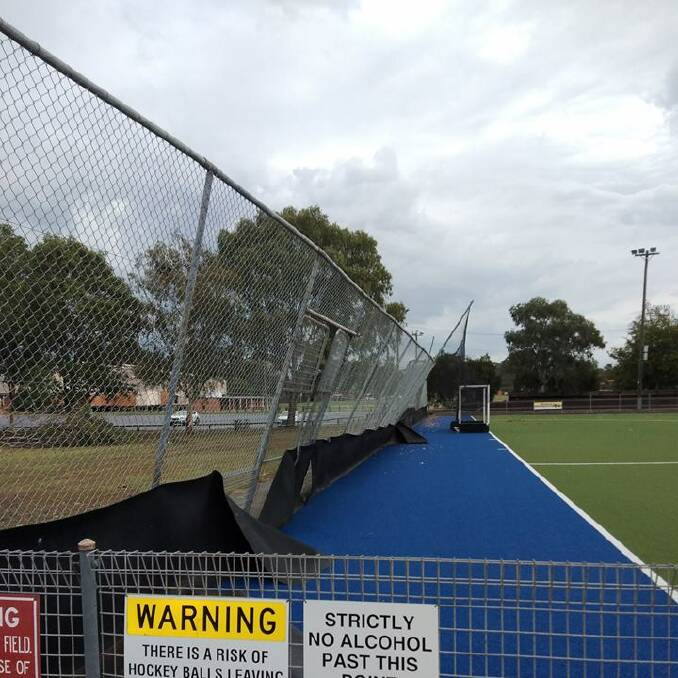 Fencing around the Allan Taylor Field at Manning Hockey Centre was damaged during the storm. Photo Manning Hockey Association.