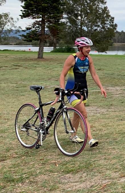 Tracey Sewell heads to bike transition during The Keith, the season's final event conducted by Forster Tri Club at Forster Keys.