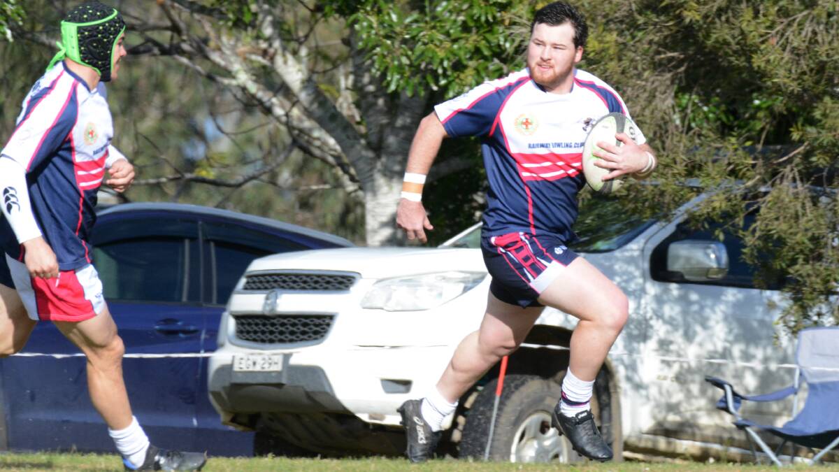 Manning Ratz centre Bruywn Tisdell races over for a try against Old Bar. The Ratz meet Wauchope Thunder on Saturday at Taree Rugby Park.