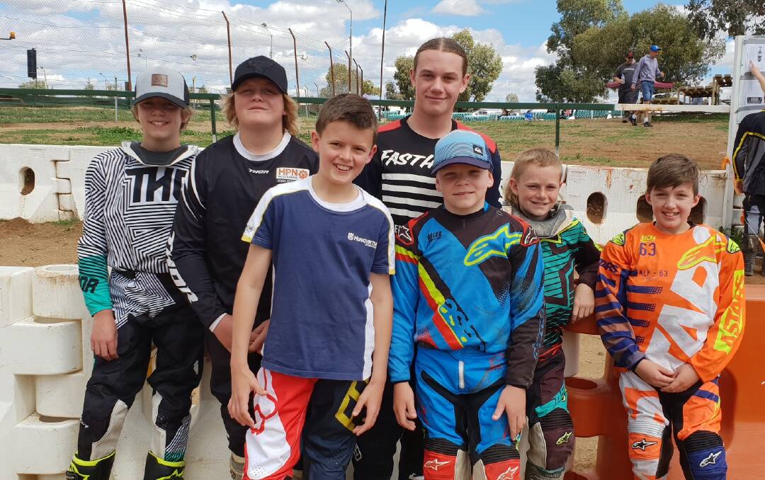 Taree Motor Cycle Club's junior riders who were in action at the national championships in Tamworth (back from left) Mitch Bisley, Kurtis Wilby, Blake Wilby, Cody Wilby, Will Bisley. Front (from left) Hayden Nelson and Zane Hopkins.
