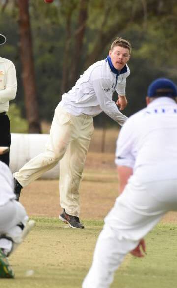 Michael Rees bowling for Wingham in a Mid North Coast Premier League game. He's playing for Wests in Maitland this season.