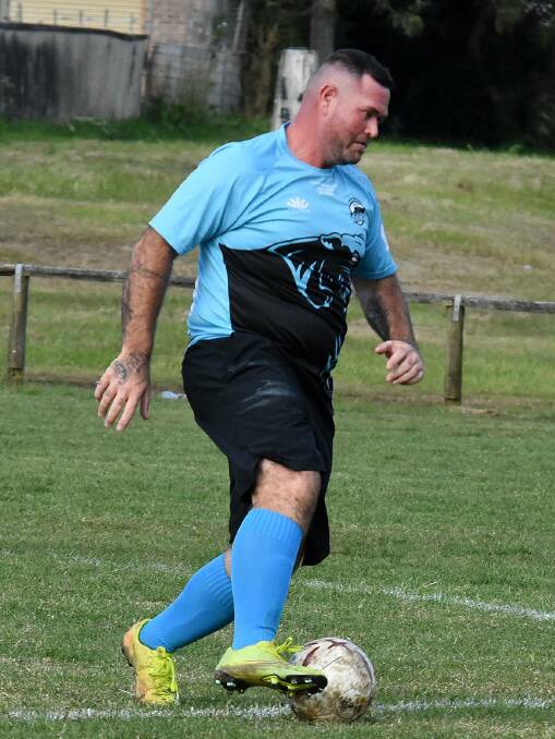 Daniel Staines controls the ball for Taree Wildcats during a Coastal Premier League game at Omaru Park this season.