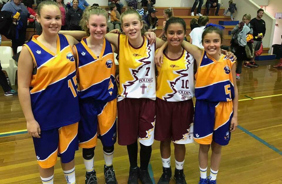  Mannig basketballers at the State championships in Canberra: Isabella Allan, Annika Scott, Mariah Radburn, Amarley Bron and Taya Hunter.