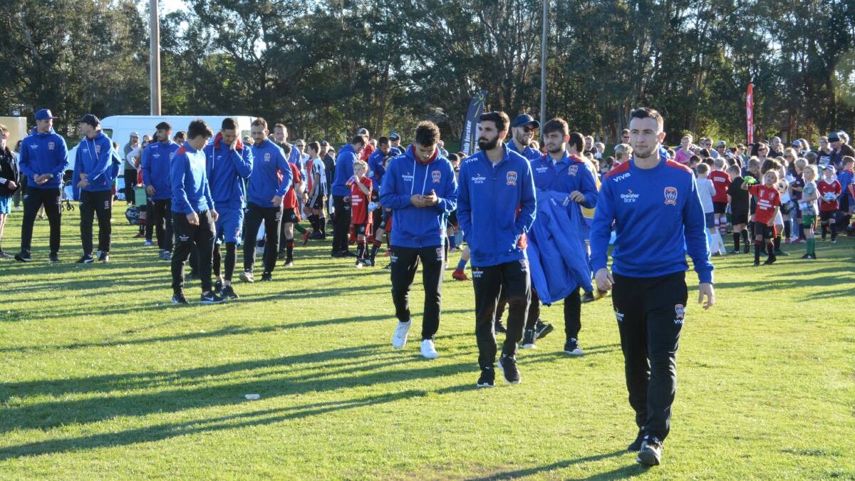Newcastle Jets players conducted a coaching clinic at Forster's Boronia Park at a leadup to the trial game at Port Macquarie this week.