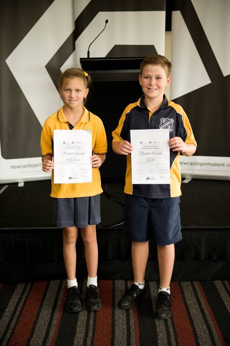 High distinctions: Coopernook students Matilda Ashcroft and Colby Gill with their statistics.
