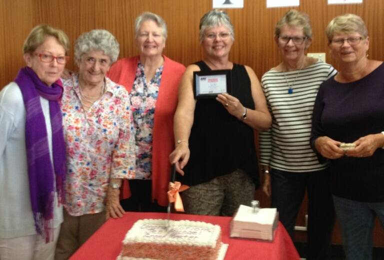 Congratulating Jenny Michael are Taree Bridge Club members, Jan Cowan , Marlene Morrison, Mary Mitchell, Anne Smith and Judy Scott.