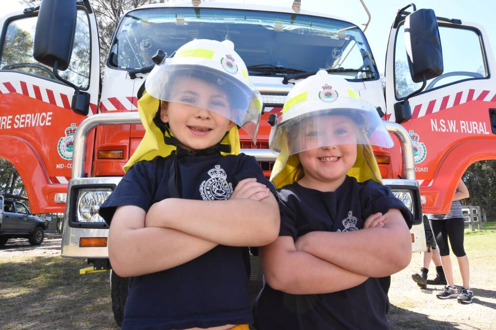 Jayden Sorensen and Izabelle Gaul at the Coopernook Rural Fire Service shed on the recent Get Ready Day.