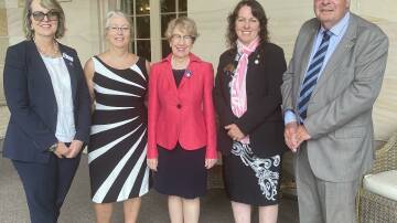 Rotary Club of Taree on Manning president Donna Ballard and past president Richelle Murray with Her Excellency the Honourable Margaret Beazley AC QC, Governor of NSW, past president of the Rotary Club of Port Macquarie West Heather Mayne and assistant governor of Rotary District 9650 Laurie Easter.
