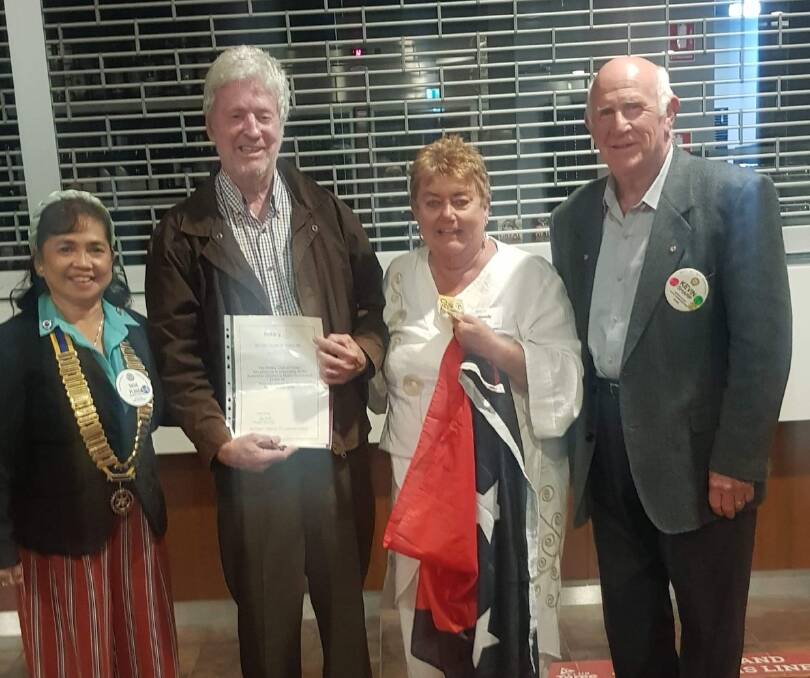 Maurie Stack (second left) received donation for ACMF, from left, Susie Ploder, Wendy Stein and Kevin Sharp.