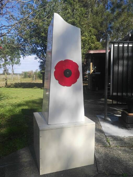 Commemorative cenotaph under construction to be on the stage at the Oxley Island Hall for the Remembrance Day service. Photo: Warwick Murray