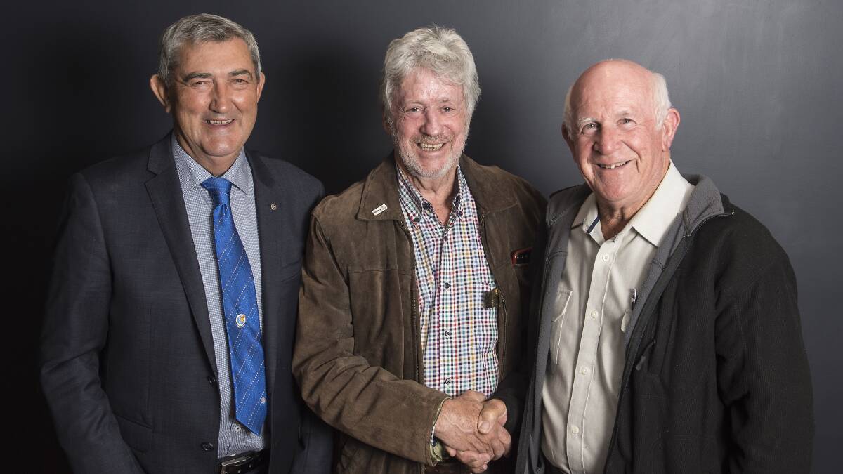 Taree Rotary's president, Ian Woollard, past district governor Maurie Stack and chairman of the golf committee Kevin Sharp.