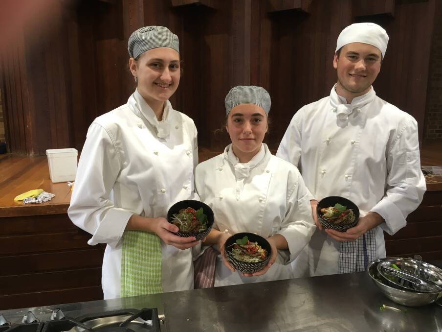 Winning combination: Bulahdelah hospitality students Heidi Buchanan, Tahlia Mancini and Flynn Weiley