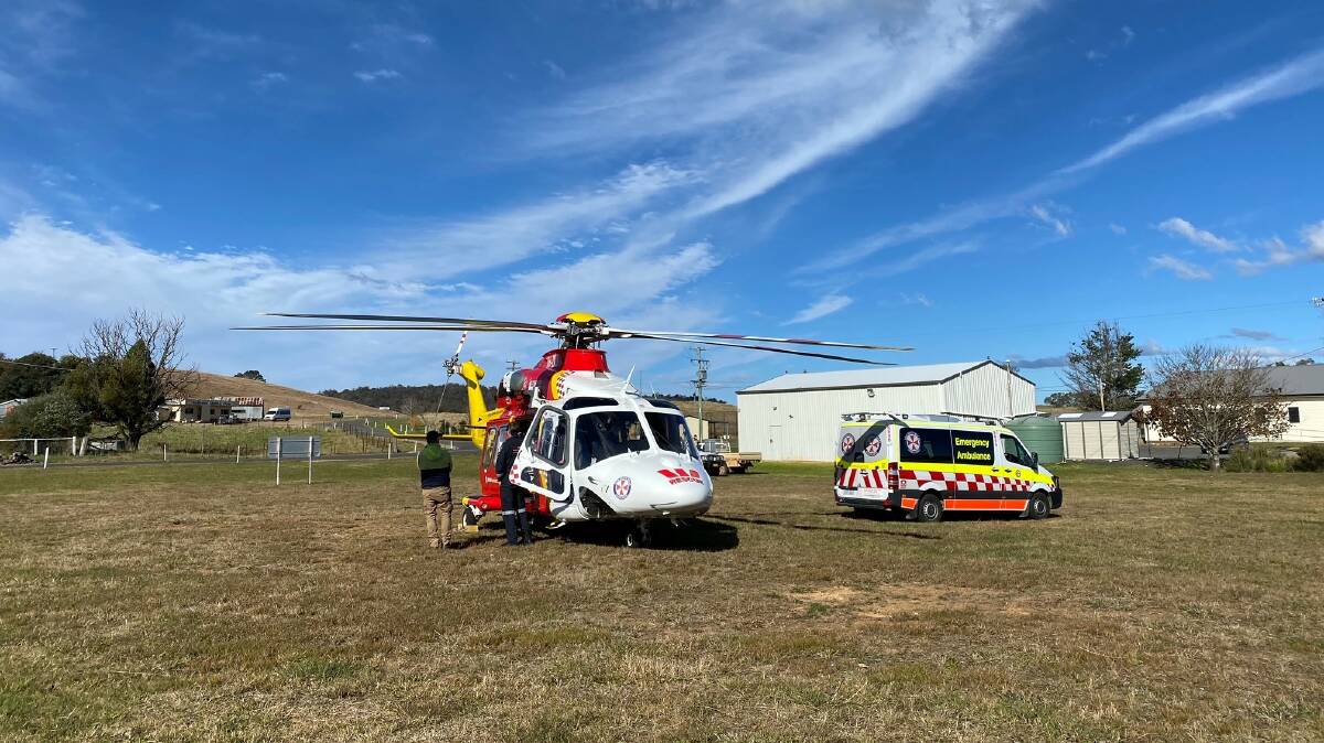 The Westpac Rescue Helicopter attending an accident on Thunderbolts Way near Nowendoc on May 15. Photo supplied