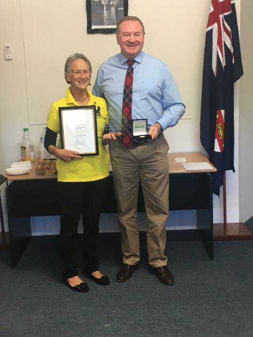 Judy Hollingsworth was named Senior Person of the Year for her work in Push For Palliative, in the 2019 Myall Lakes Community Awards. Judy is pictured with Myall Lakes MP Stephen Bromhead.