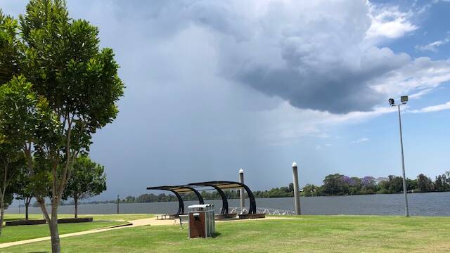 Storm clouds over the Manning River, Taree at lunchtime on Thursday, November 15.