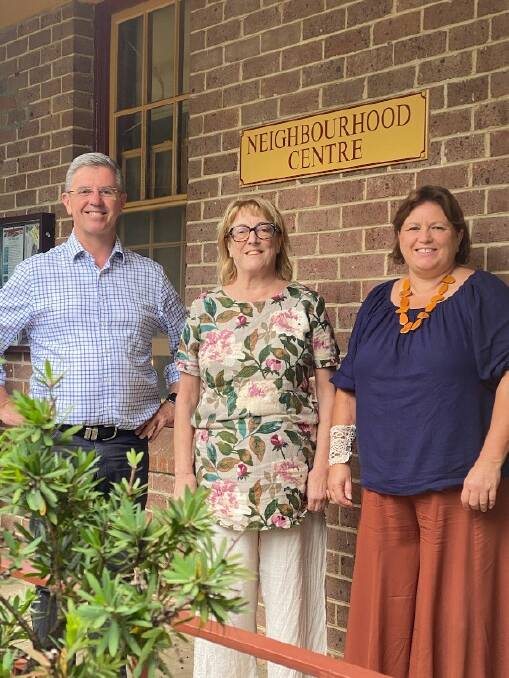 Dr Gillespie announcing funding for the Manning regions first Womens Shed, pictured with MVNS manager Caron Watkins and community development officer Lisa Hort.