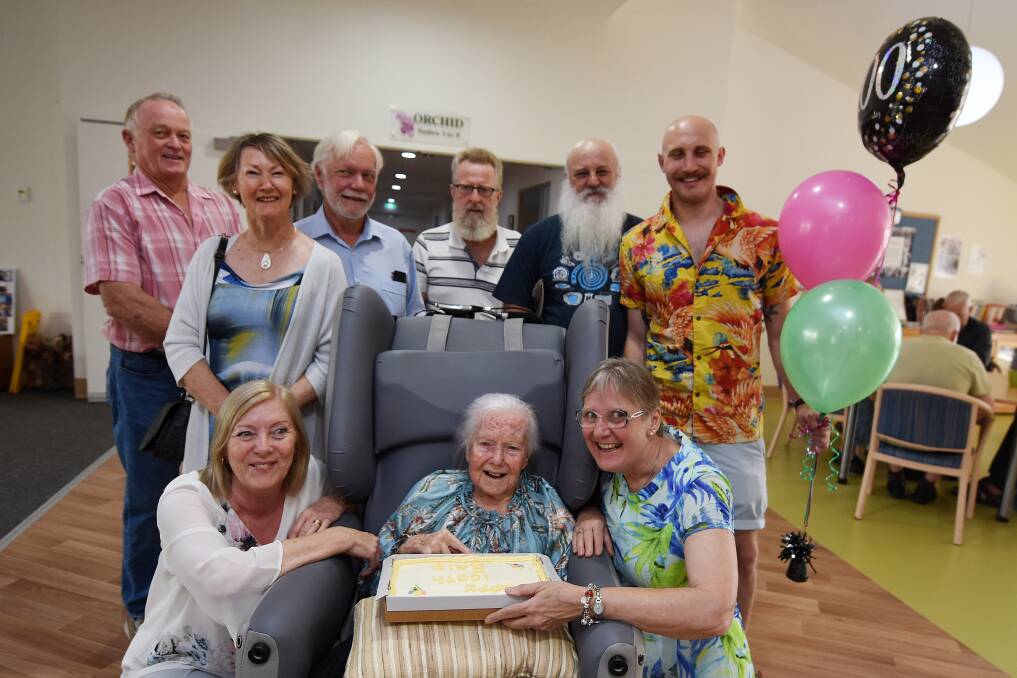 Celebrating Enid's 100th birthday were family John and Margaret Thomas, Mary and Arthur Elledge, Rose, Ken and Nate Davis and son-in-law Ian Cahill.