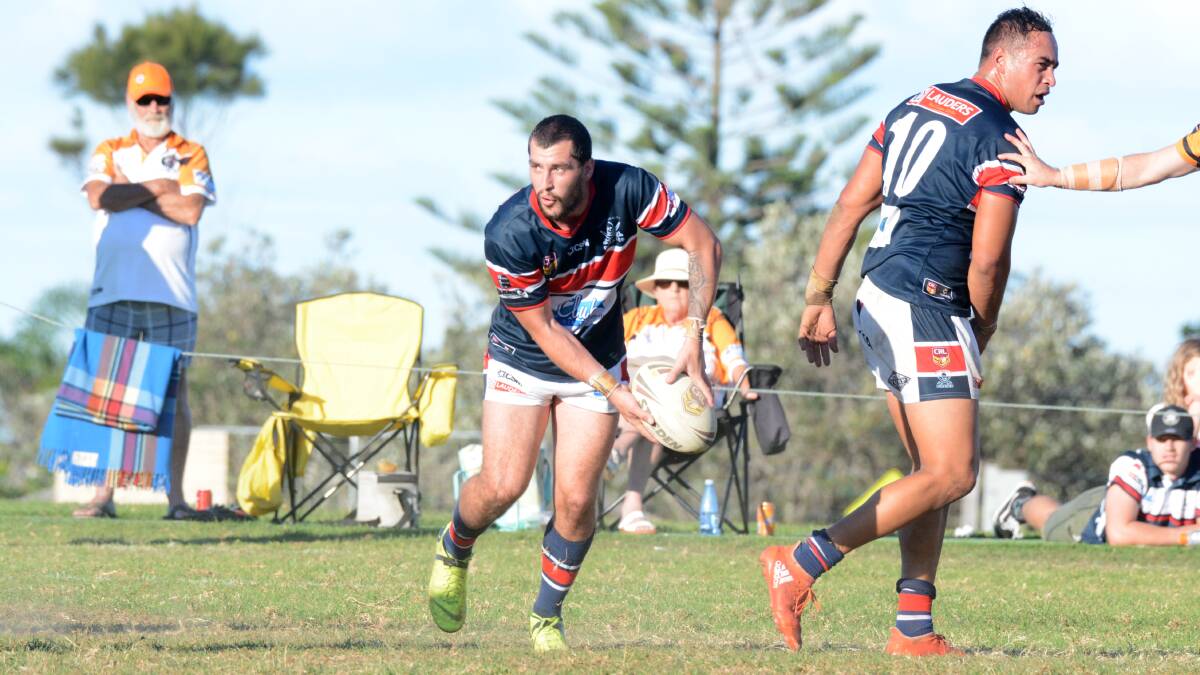 Dylan Towers off loads from dummy half during the Old Bar vs Wingham game played at Old Bar. Wingham won 38-4. Click on the photograph to go to the match report.