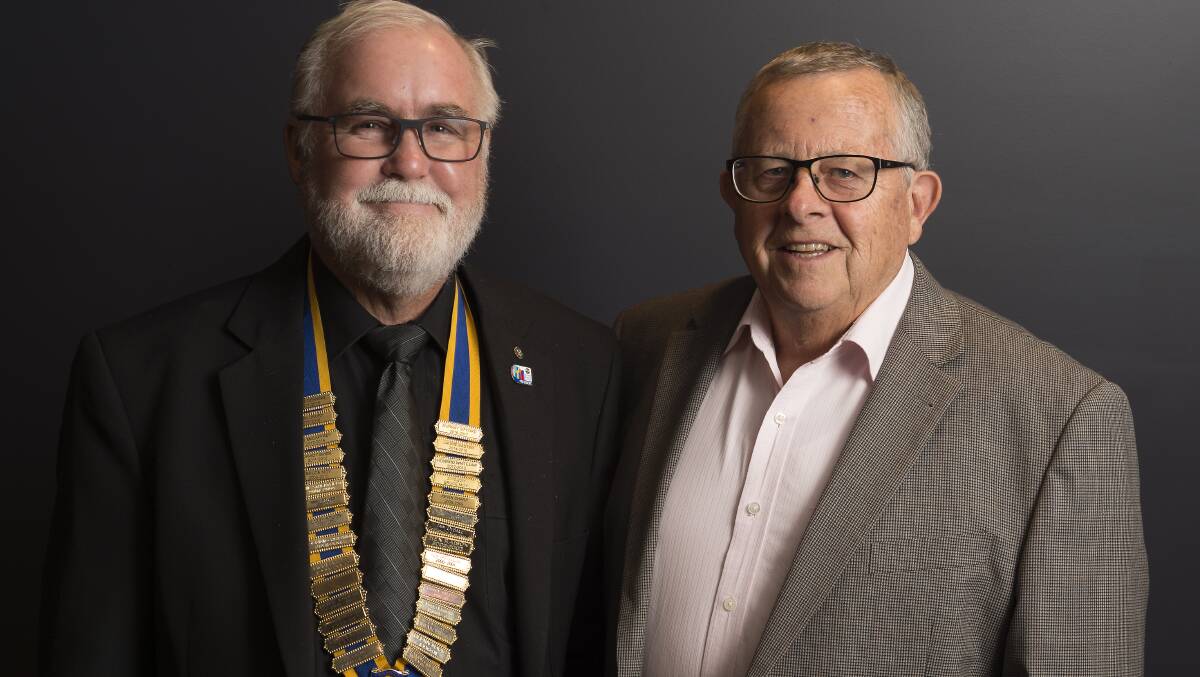President of the Rotary Club of Taree, David Denning with Barry Lambert, former Taree resident and now human rights and medical cannabis campaigner.