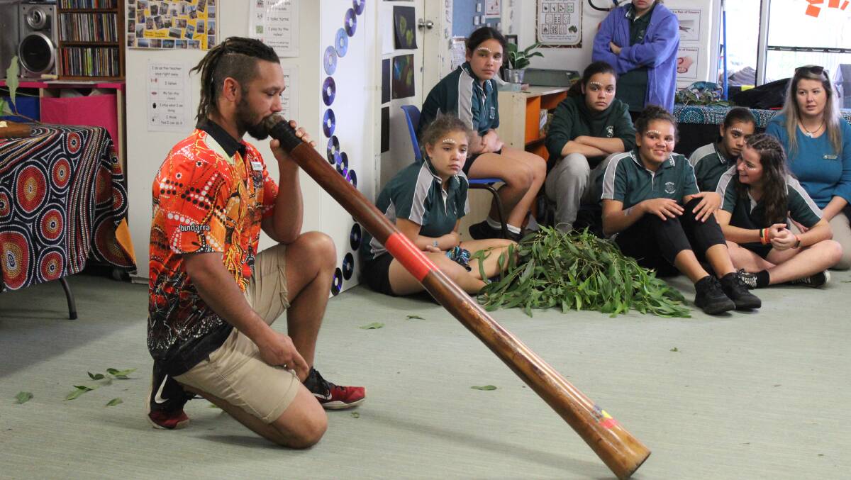 Didgeridoo performance by Jessie Shilling at Old Bar Community Preschool's NAIDOC Week celebration. Photo by Shanna Woods