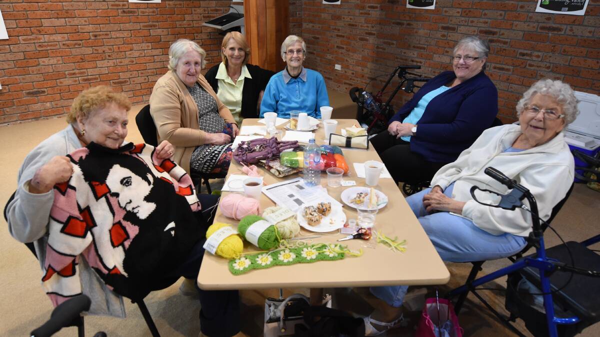 Anne McMillan, Myra Wright, Carol Horneman, Helen Wilson and Joan Whitlam from Estia Health joined the knitting day at the craft centre.