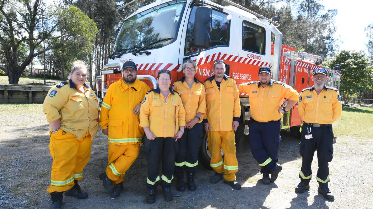 Coopernook RFS volunteers Sherrie Gaul, Gary Griffiths, Joanne Collins, Anne Sandell, Ryan Sorensen, Daniel Gaul and Robert Collins at the recent Get Ready Day at the brigade's shed.