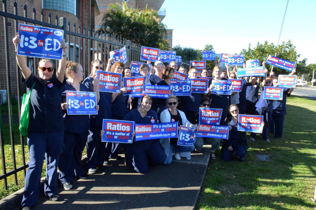 Nurses and midwives protest outside Manning Base Hospital on Wednesday, June 16.