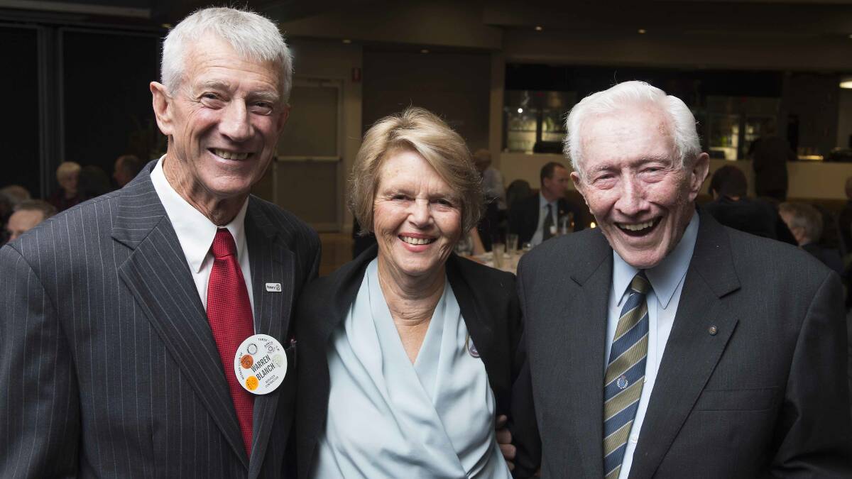 Alan Cowan with Warren and Rhonda Blanch at Taree Rotary Club's 80th anniversary dinner. Photo Ashley Cleaver/Cleavers Images