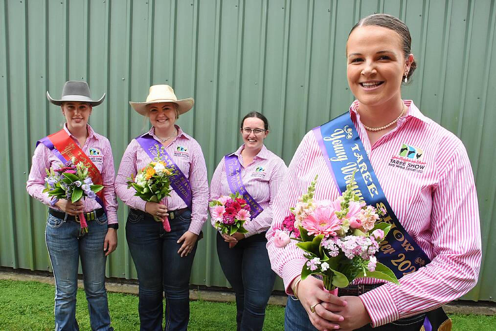  2022 Taree Show Young Woman of the Year, Ebony Bridges with (from left) runner-up Jazmin Madden, Paige Fitzalan and Victoria Lee. Picture by Scott Calvin