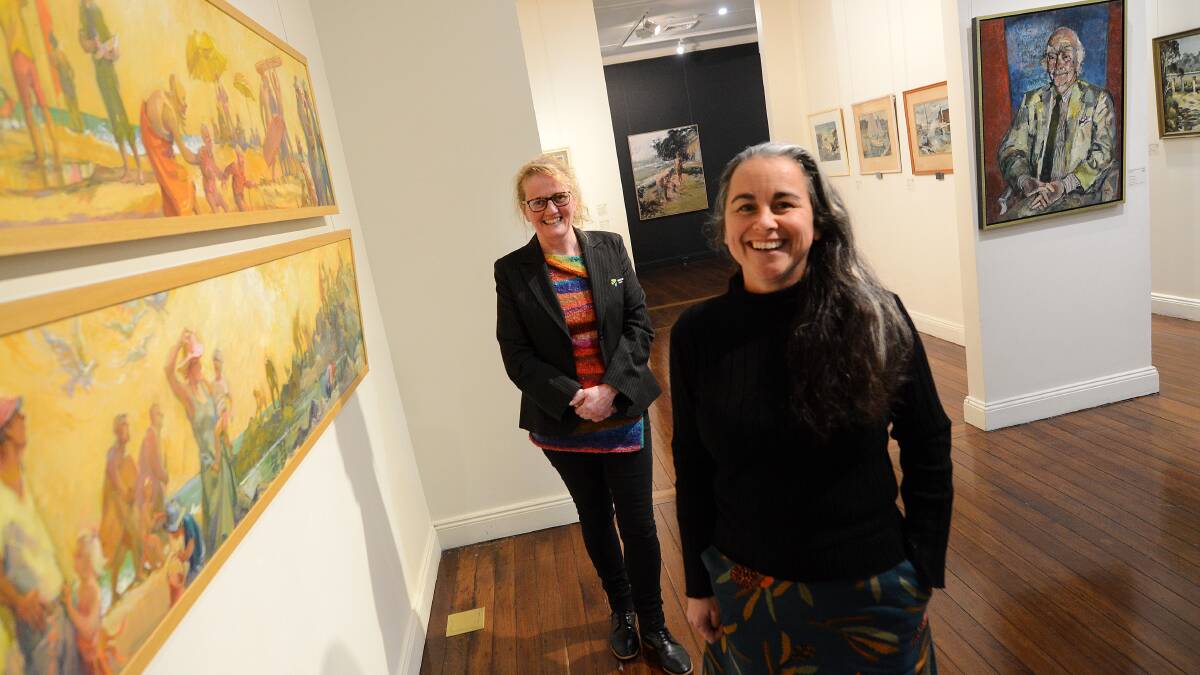 Assistant director Jane Hosking and director Rachel Piercy from Manning Regional Art Gallery with the Women Artists from the Collection exhibition currently on show.
