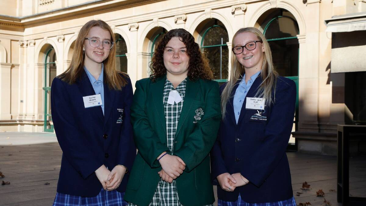 Chatham High School year nine student, Gypsy Marshall (centre) and Nambucca Heads High School students Keeley Waters, Gypsy Marshall and Domynique Byrt received Haring Miller scholarships.