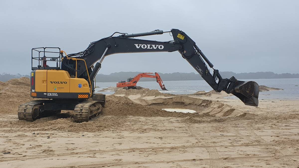 Two excavators worked to open Farquhar Inlet on Sunday. Photo supplied.