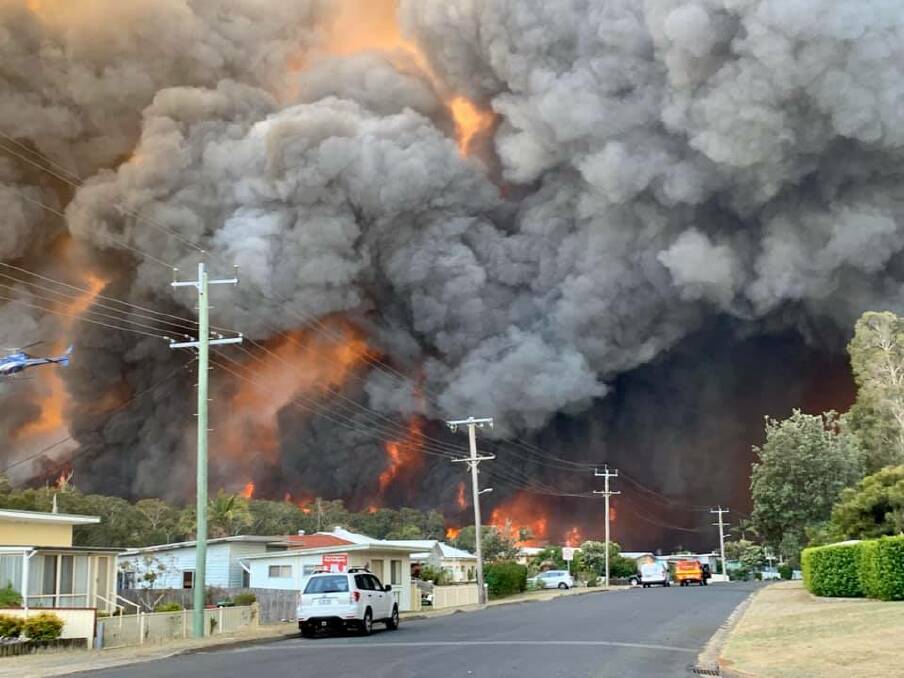Flames and smoke from the Bills Crossing fire near Harrington in November 2019. Photo Kelly-ann Oosterbeek