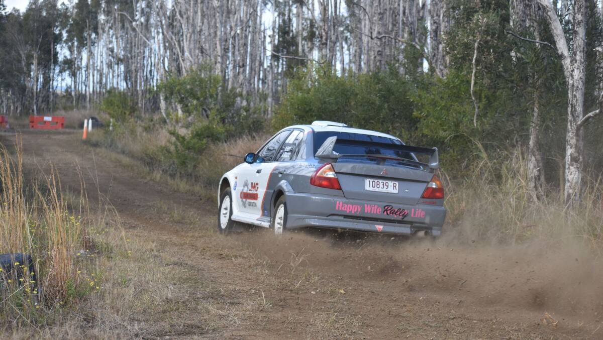 Car 7 driven by Maurer-Kerr throwing some dirt around on the Nabiac track during the Rallsprint event in June. Photo: Peter Bowditch