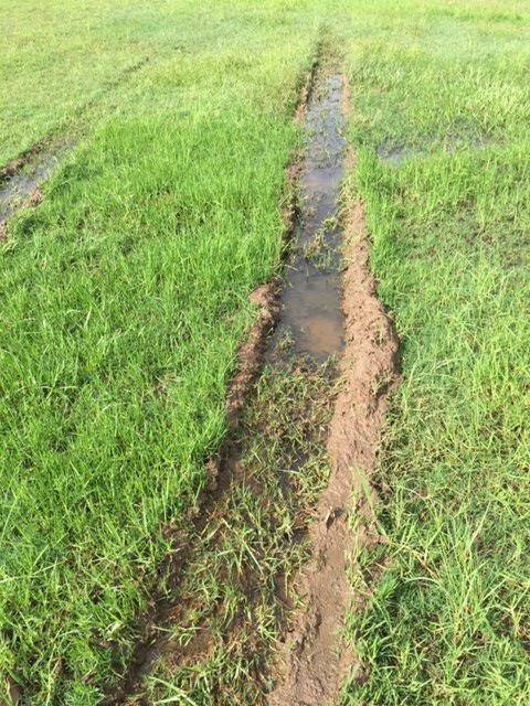 The bikes cut deep ruts into the fields at Taree Recreation Ground last month (April).