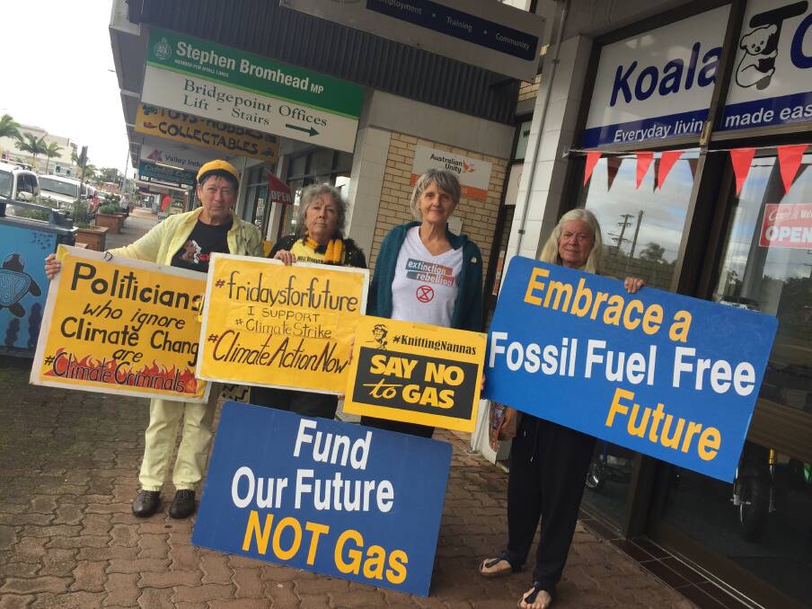Janice Blume, Linda Gill, Helen Kvelde and Sharron Hodge urging politicians to stop being 'climate criminals'.