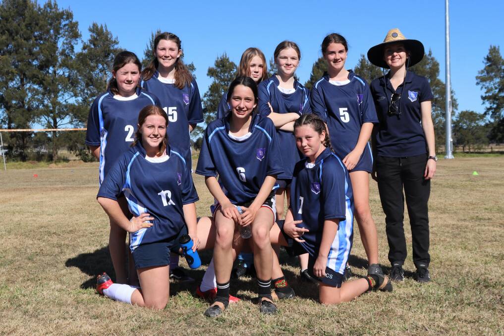 Girls touch from the back Olive Whitelaw, Caily Aberhart Summer Fitzgerald, Nikita Wheaton, Jaydah Cassar, teacher, Jess Amos and (front) Lily Carter, Daisy Wilton, Amarlieah Mobbs.