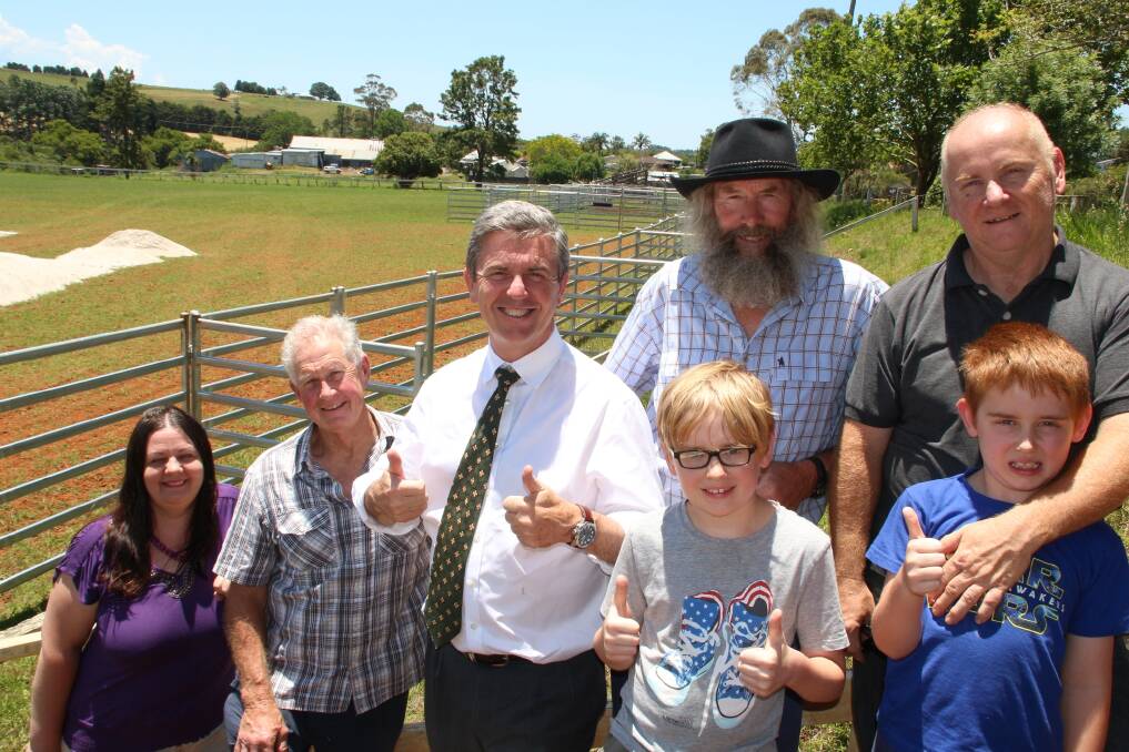 THUMBS UP: Ally Chumley, Gordon Stewart, Dr David Gillespie MP, Rodney Fisher, Andy, Lewis and Curtis Chumley.
