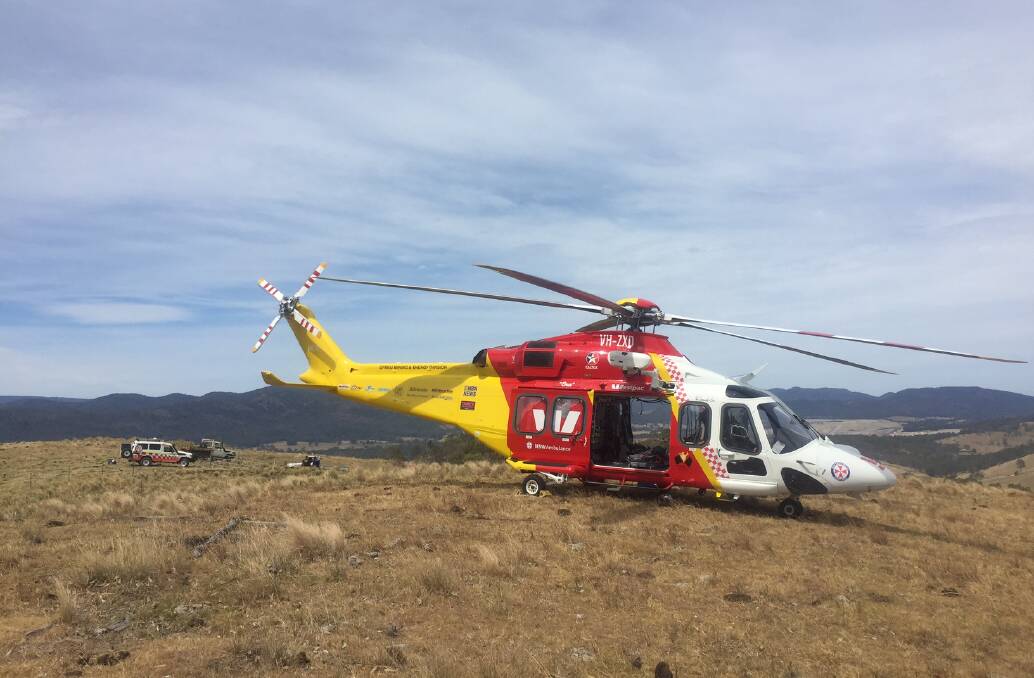 The helicopter at the scene of the accident in Wards River. Photo. Courtsey of Westpac Rescue Helicopter Service.