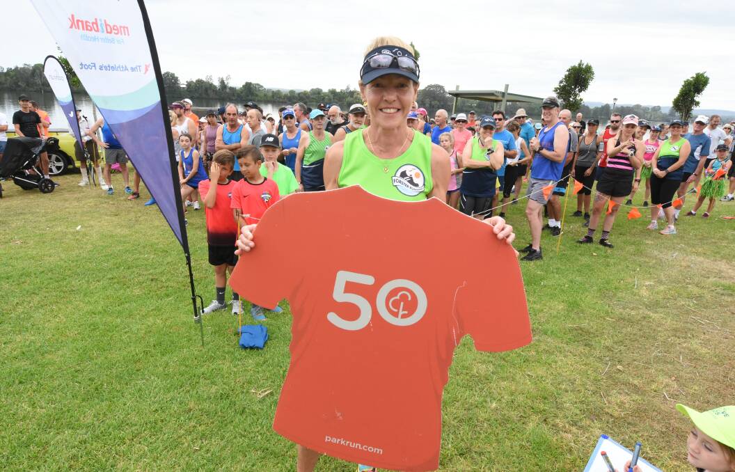 Forster Runner: Chris Newell celebrates her 50th run. Photo Scott Calvin