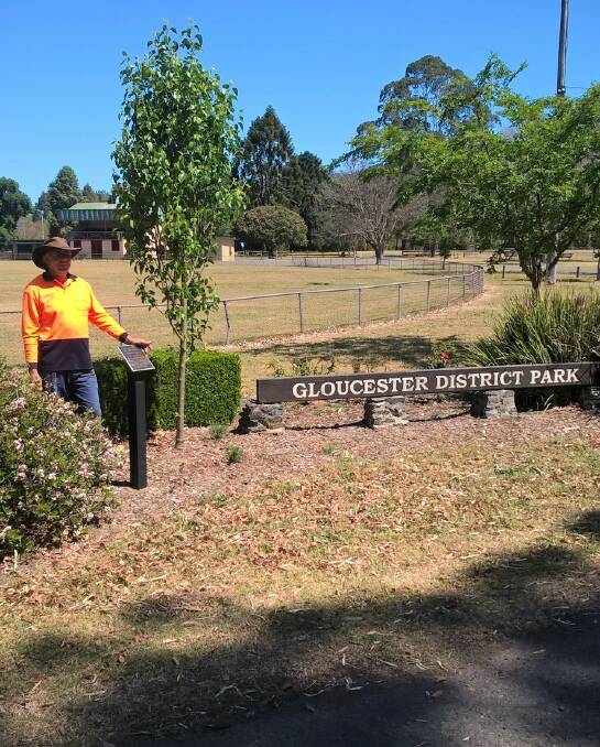 Ian Jackson, horticulturist for MidCoast Council at the unveiling of the plaque celebrating the Gloucester District Park's 100th year. Photo. Supplied 
