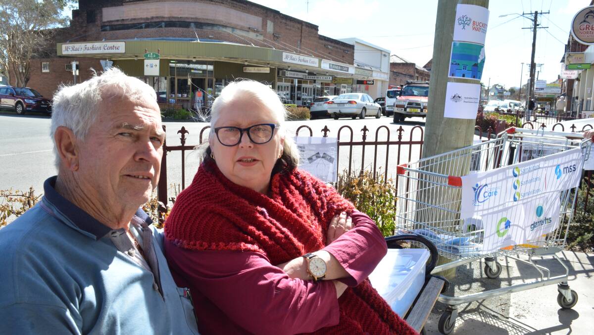 Gloucester resident Bernie Tresidder and BWNG's staff member Kim Wiesner at the Homelessness stall in Gloucester. Did you know, in the 2016 census, 37,715 people in NSW were classified as homeless. Photo Anne Keen
